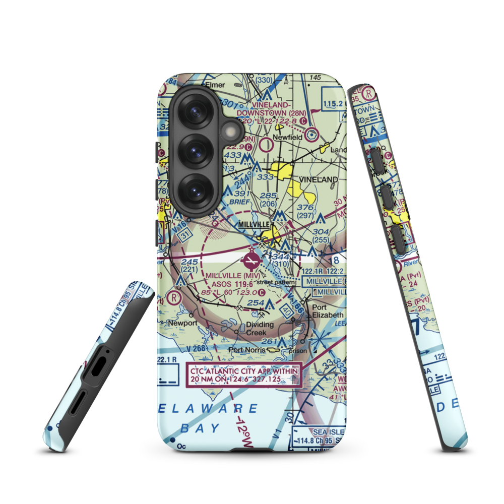 Millville Municipal Airport (MIV) VFR Sectional Samsung Phone Case Samsung Galaxy S25 model shown