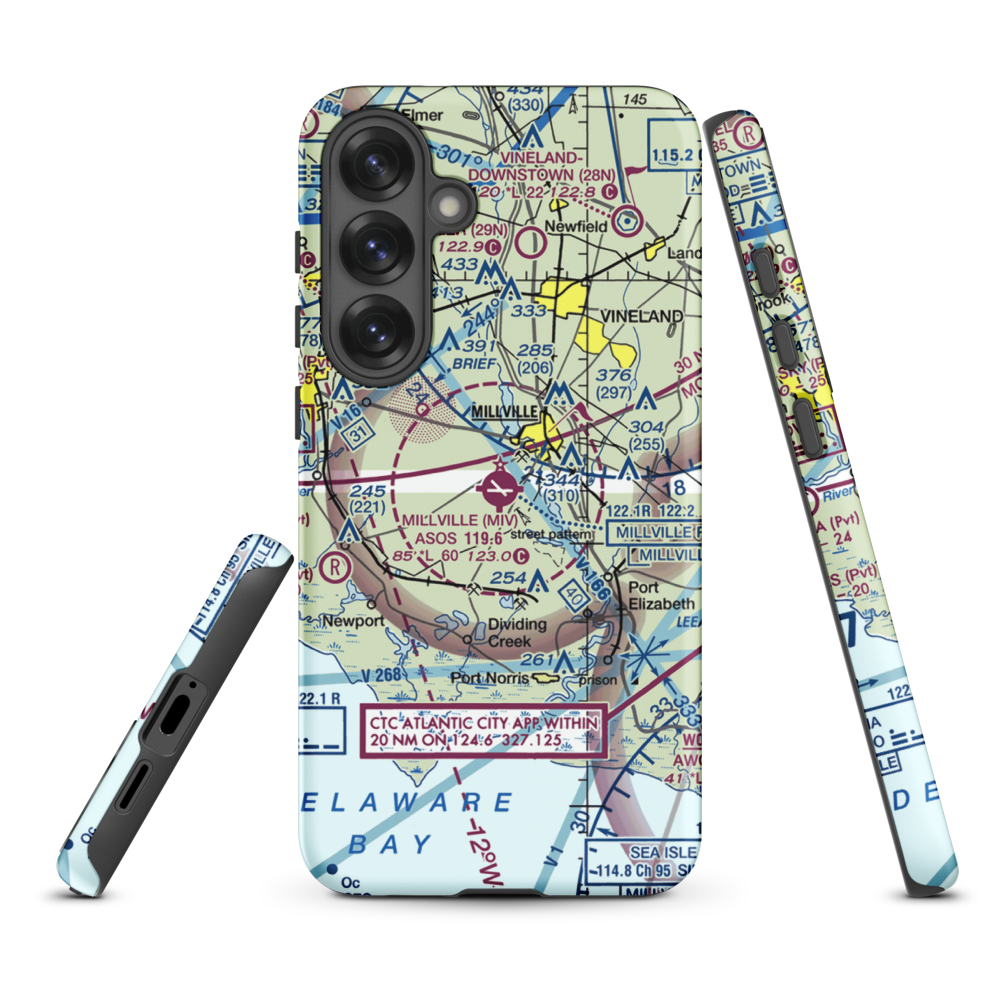 Millville Municipal Airport (MIV) VFR Sectional Samsung Phone Case Samsung Galaxy S25 Plus model shown