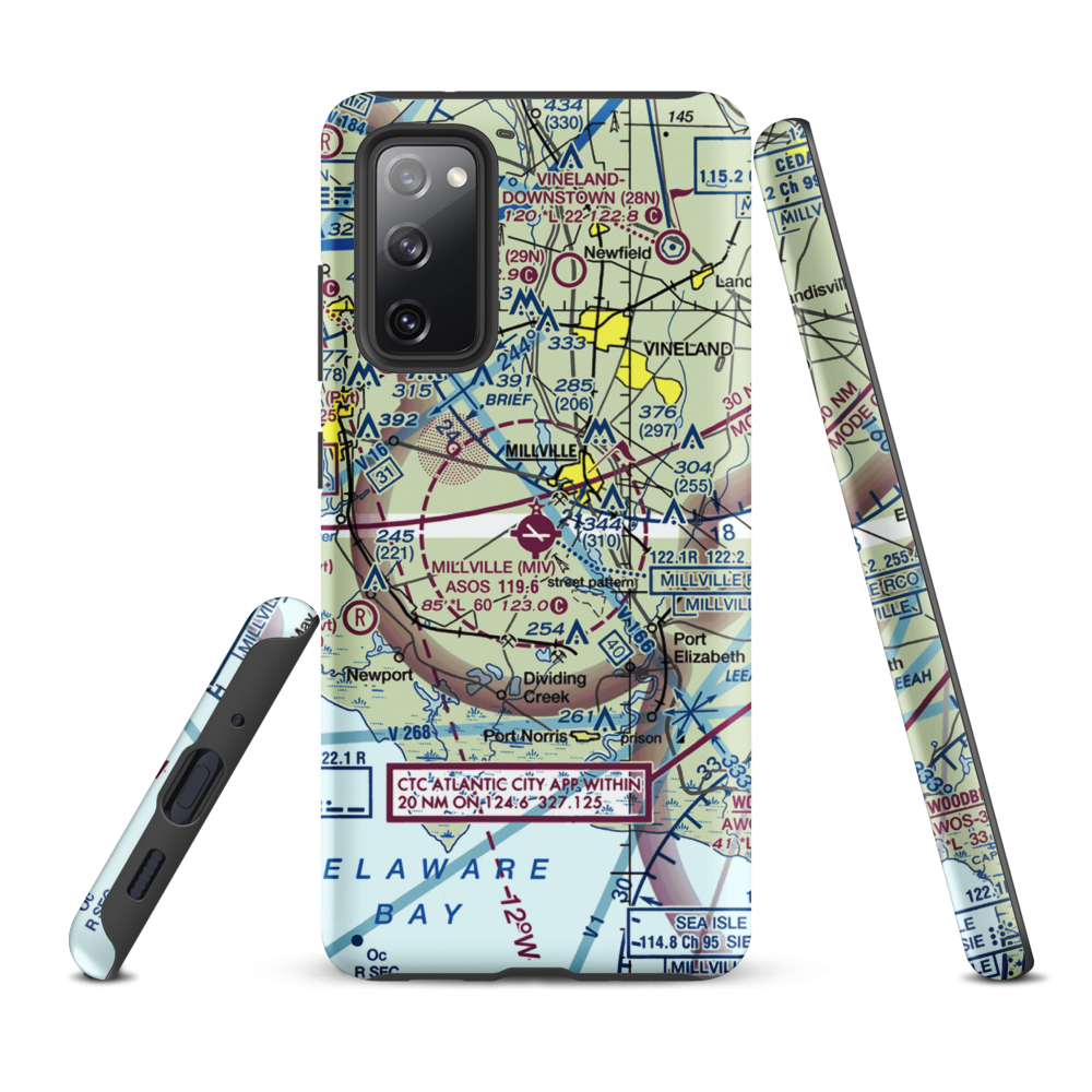 Millville Municipal Airport (MIV) VFR Sectional Samsung Phone Case Samsung Galaxy S20 FE model shown