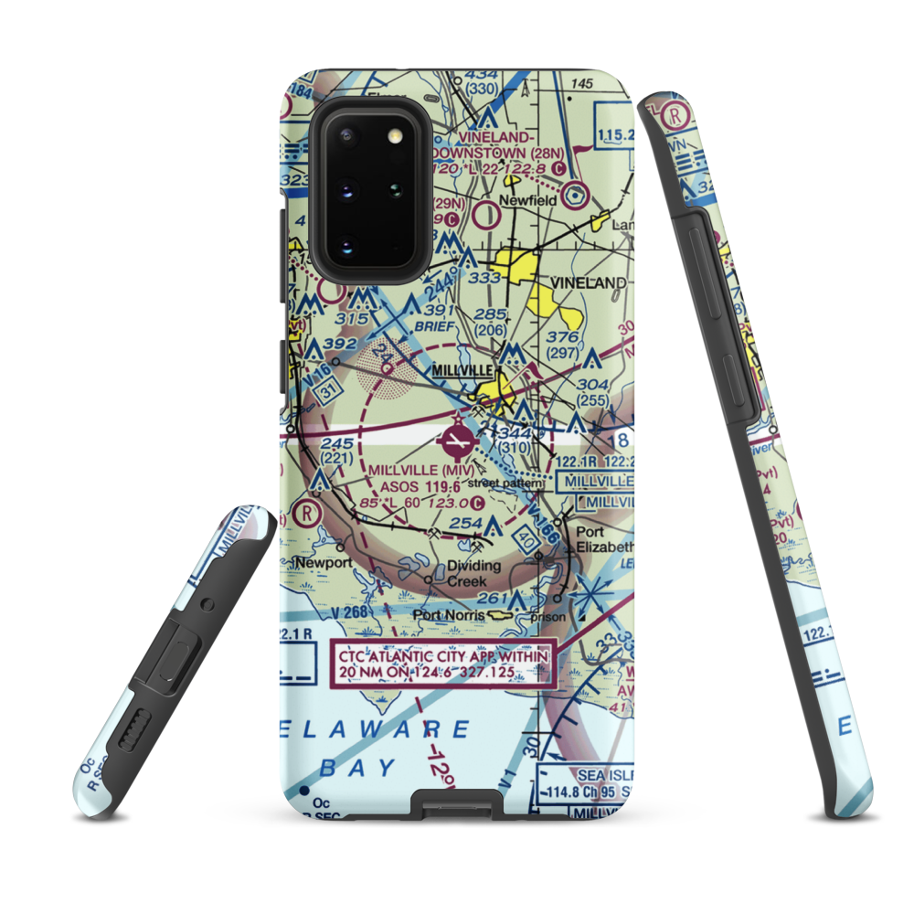 Millville Municipal Airport (MIV) VFR Sectional Samsung Phone Case Samsung Galaxy S20 Plus model shown