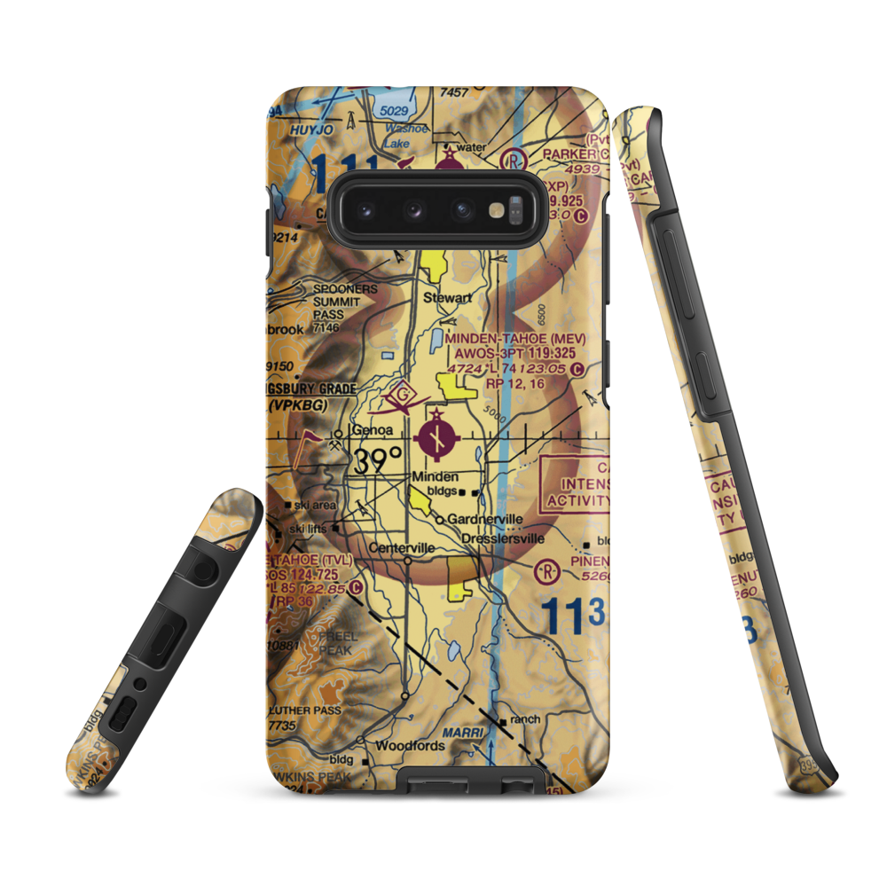Minden-Tahoe Airport (MEV) VFR Sectional Samsung Phone Case Samsung Galaxy S10 Plus model shown
