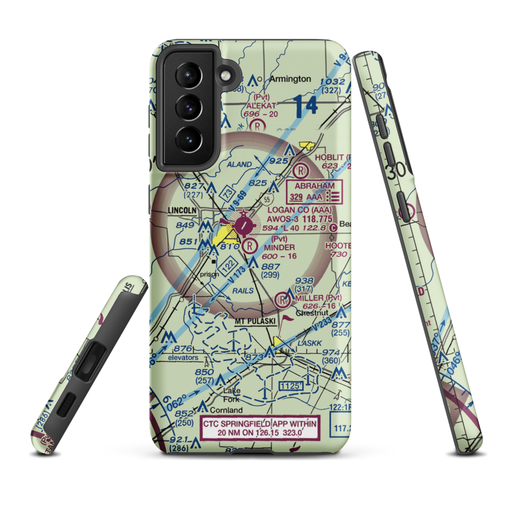 Minder Airport (37IL) VFR Sectional Samsung Phone Case Samsung Galaxy S21 FE model shown