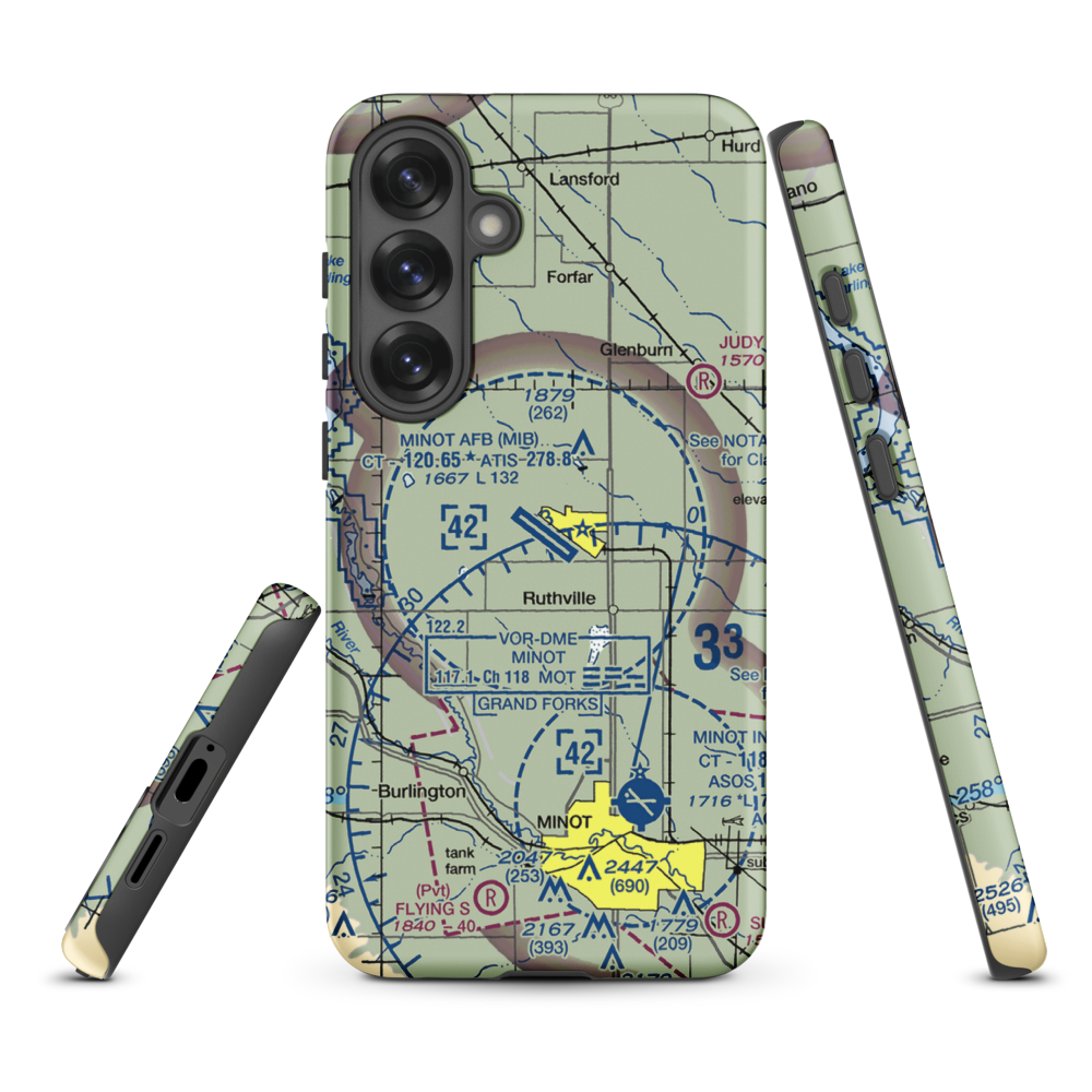 Minot Air Force Base (MIB) VFR Sectional Samsung Phone Case Samsung Galaxy S25 Plus model shown