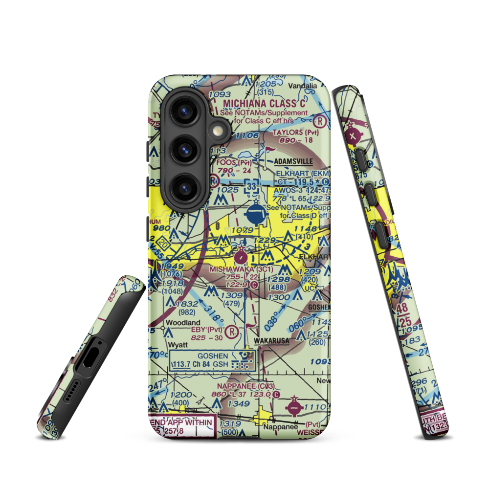 Mishawaka Pilots Club Airport (3C1) VFR Sectional Samsung Phone Case Samsung Galaxy S24 model shown