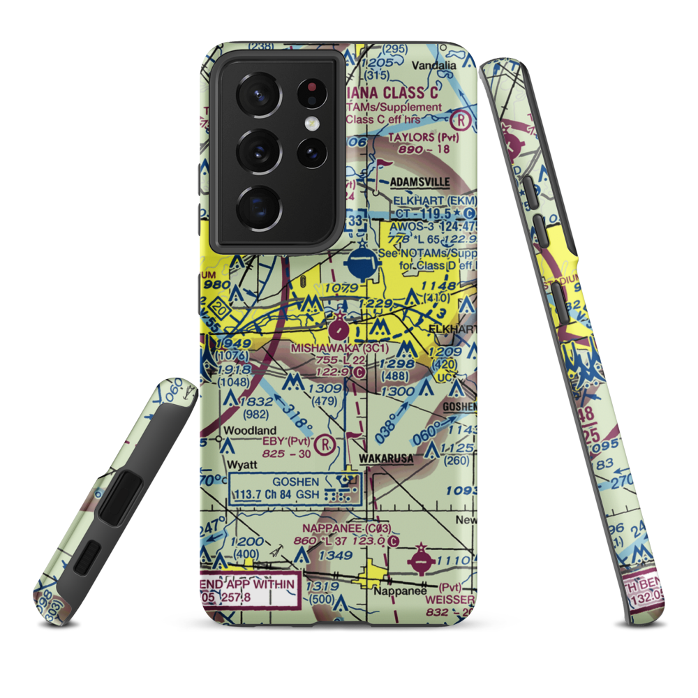 Mishawaka Pilots Club Airport (3C1) VFR Sectional Samsung Phone Case Samsung Galaxy S21 Ultra model shown