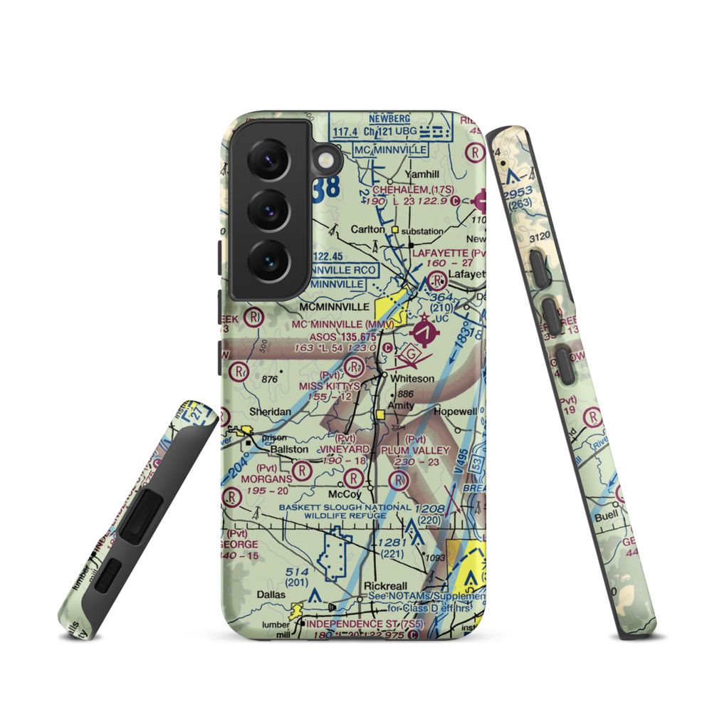 Miss Kittys Strip Airport (OG44) VFR Sectional Samsung Phone Case Samsung Galaxy S22 model shown