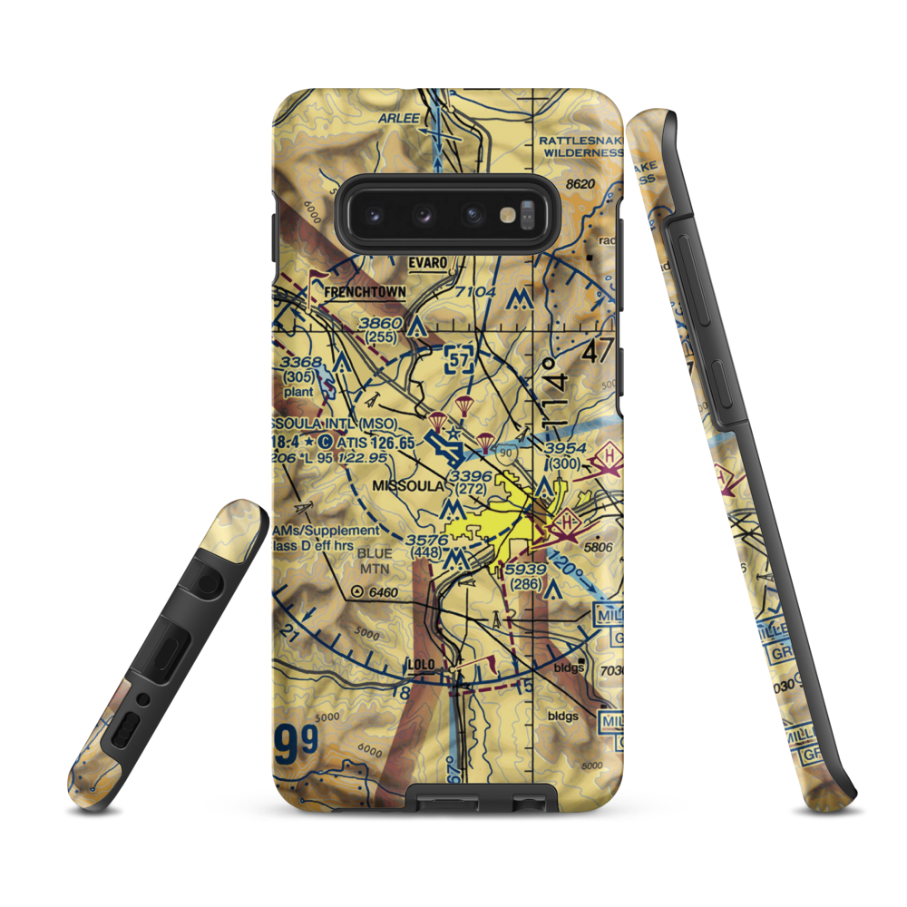 Missoula International Airport (MSO) VFR Sectional Samsung Phone Case Samsung Galaxy S10 Plus model shown