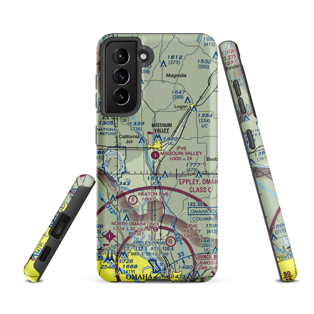 Missouri Valley Airport (90IA) VFR Sectional Samsung Phone Case Samsung Galaxy S21 FE model shown