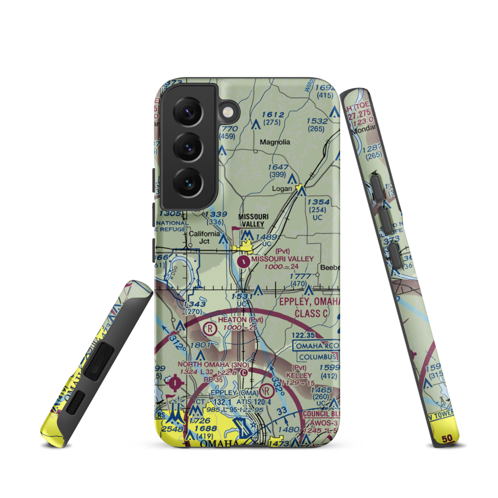 Missouri Valley Airport (90IA) VFR Sectional Samsung Phone Case Samsung Galaxy S22 model shown