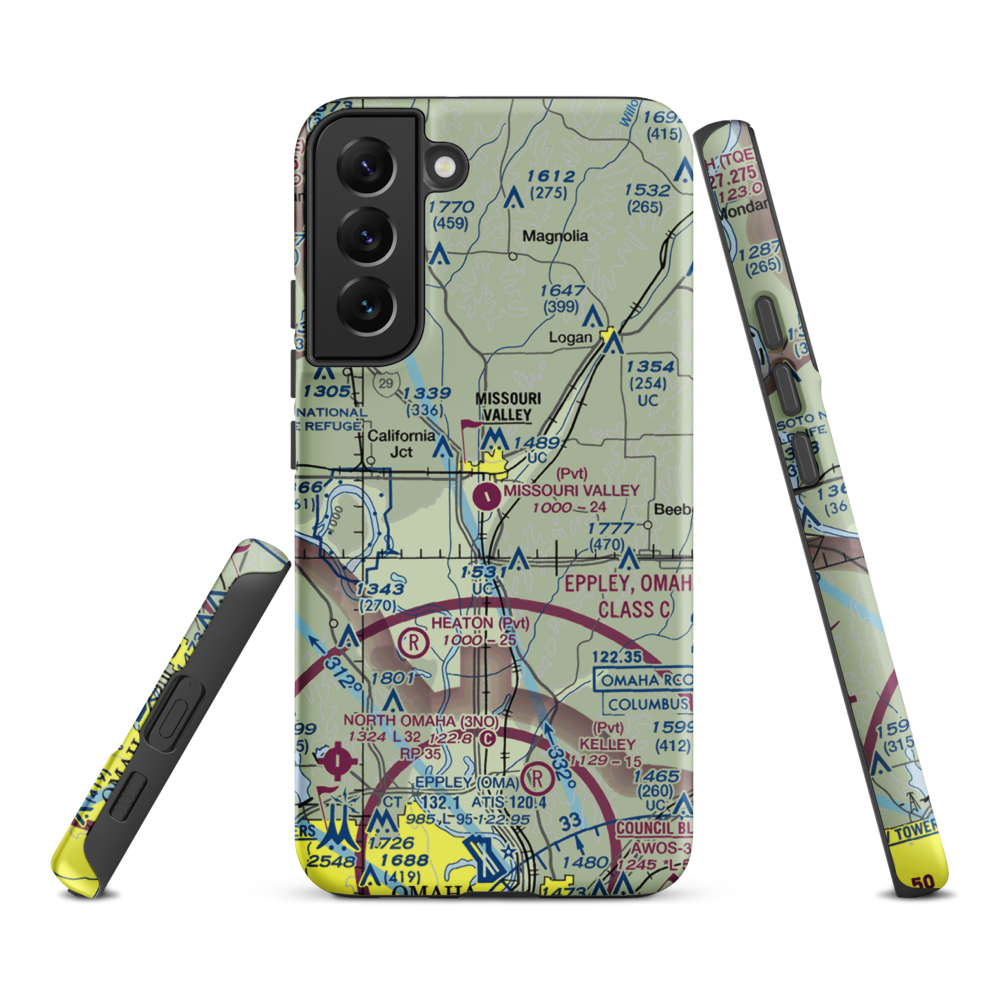 Missouri Valley Airport (90IA) VFR Sectional Samsung Phone Case Samsung Galaxy S22 Plus model shown