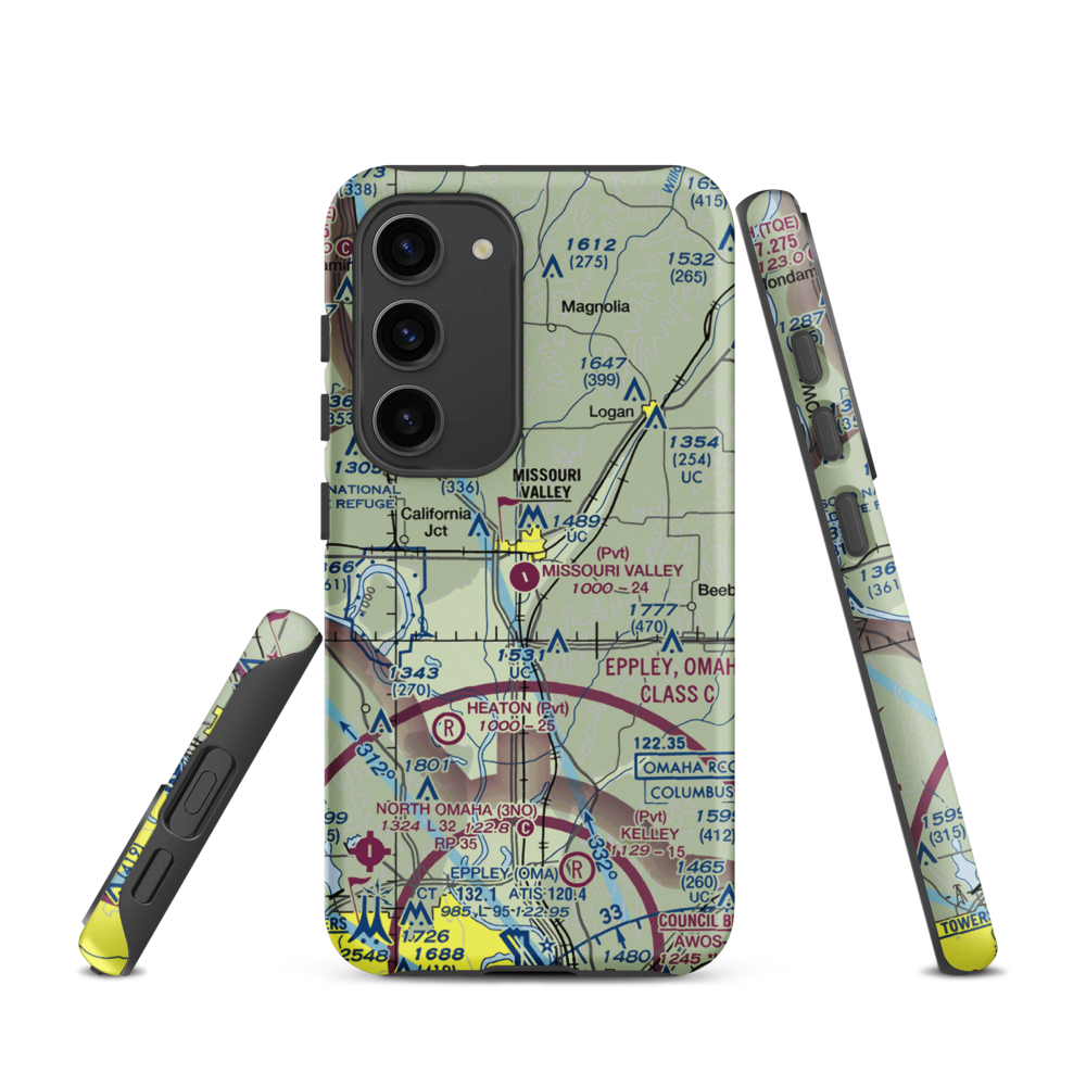 Missouri Valley Airport (90IA) VFR Sectional Samsung Phone Case Samsung Galaxy S23 model shown