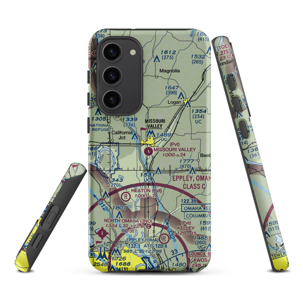 Missouri Valley Airport (90IA) VFR Sectional Samsung Phone Case Samsung Galaxy S23 Plus model shown