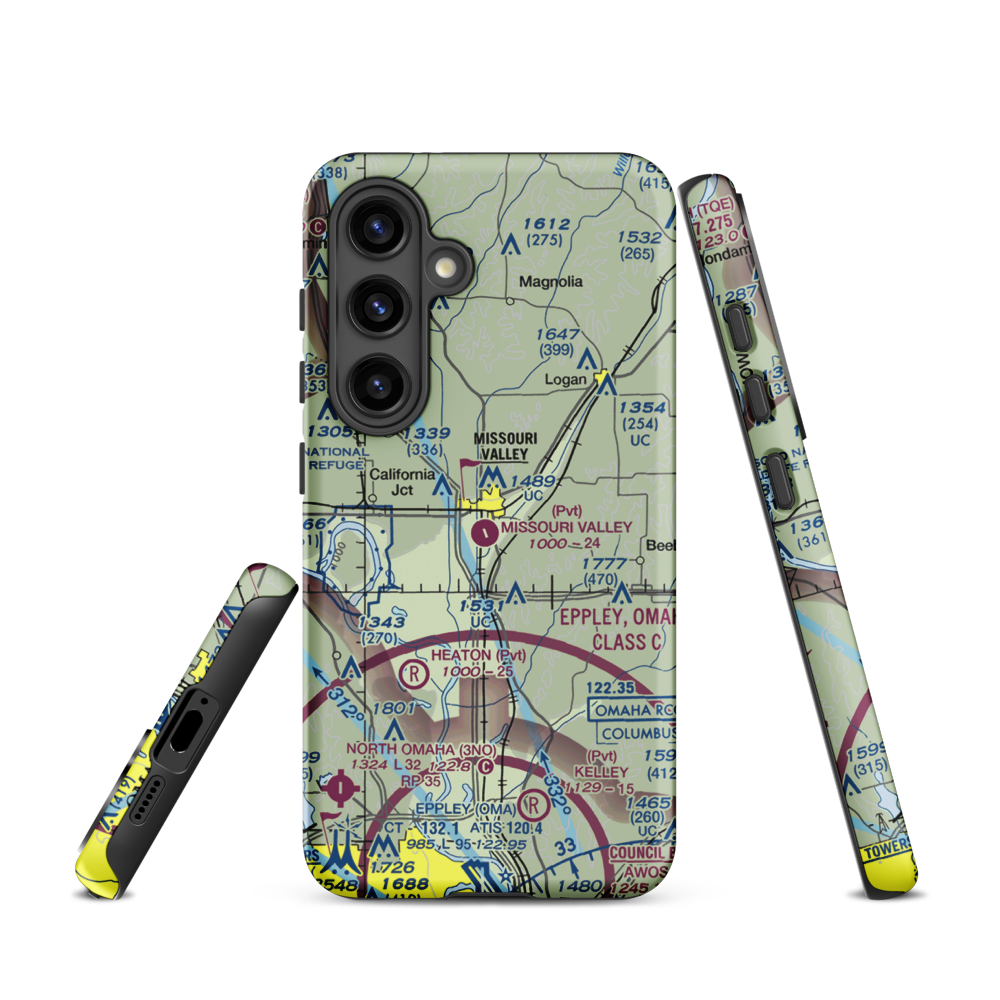 Missouri Valley Airport (90IA) VFR Sectional Samsung Phone Case Samsung Galaxy S24 model shown