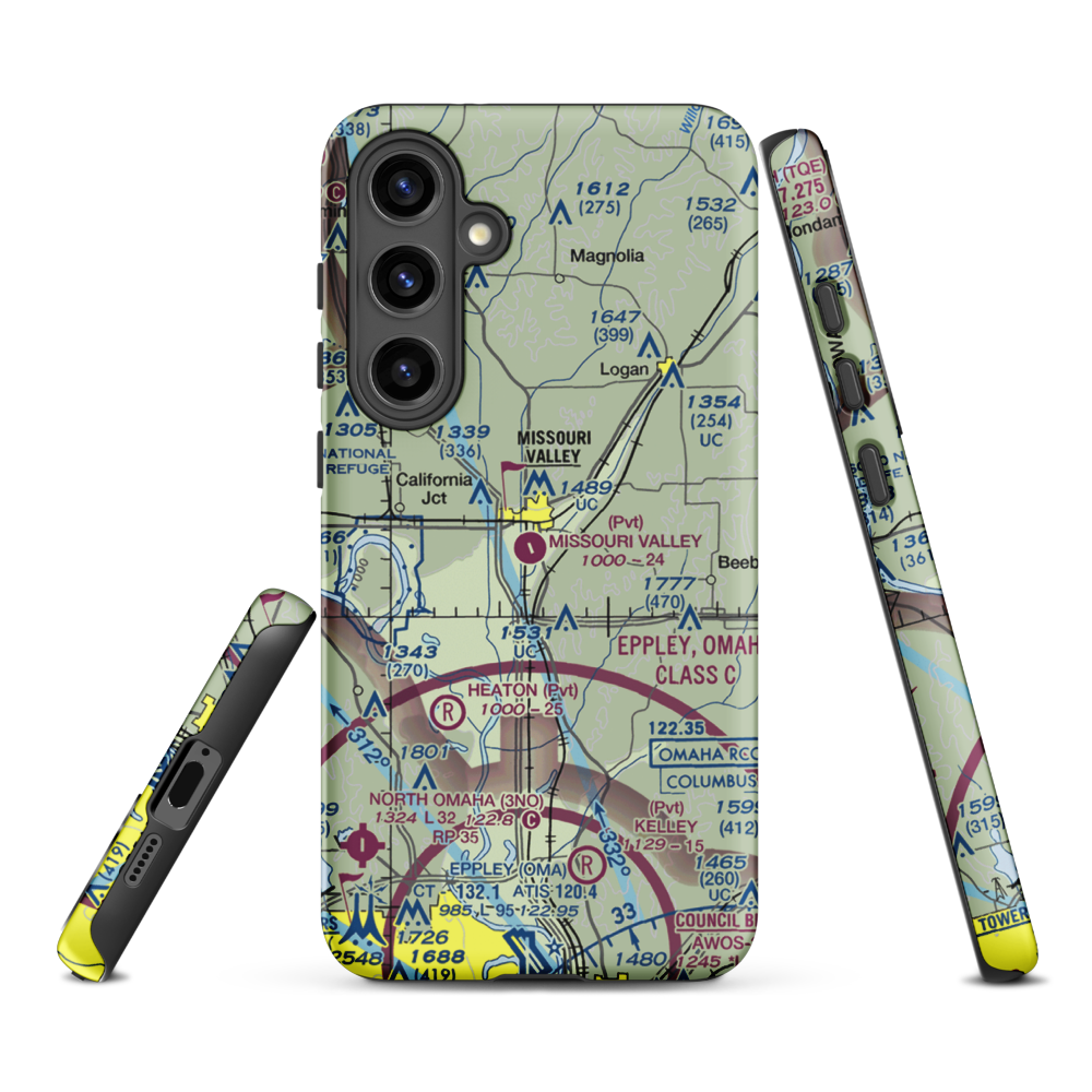 Missouri Valley Airport (90IA) VFR Sectional Samsung Phone Case Samsung Galaxy S24 Plus model shown