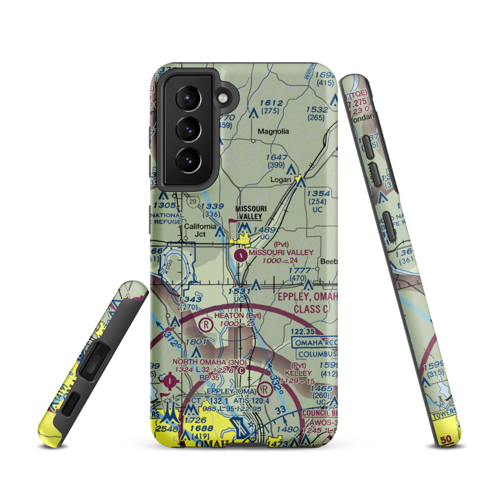 Missouri Valley Airport (90IA) VFR Sectional Samsung Phone Case Samsung Galaxy S21 model shown