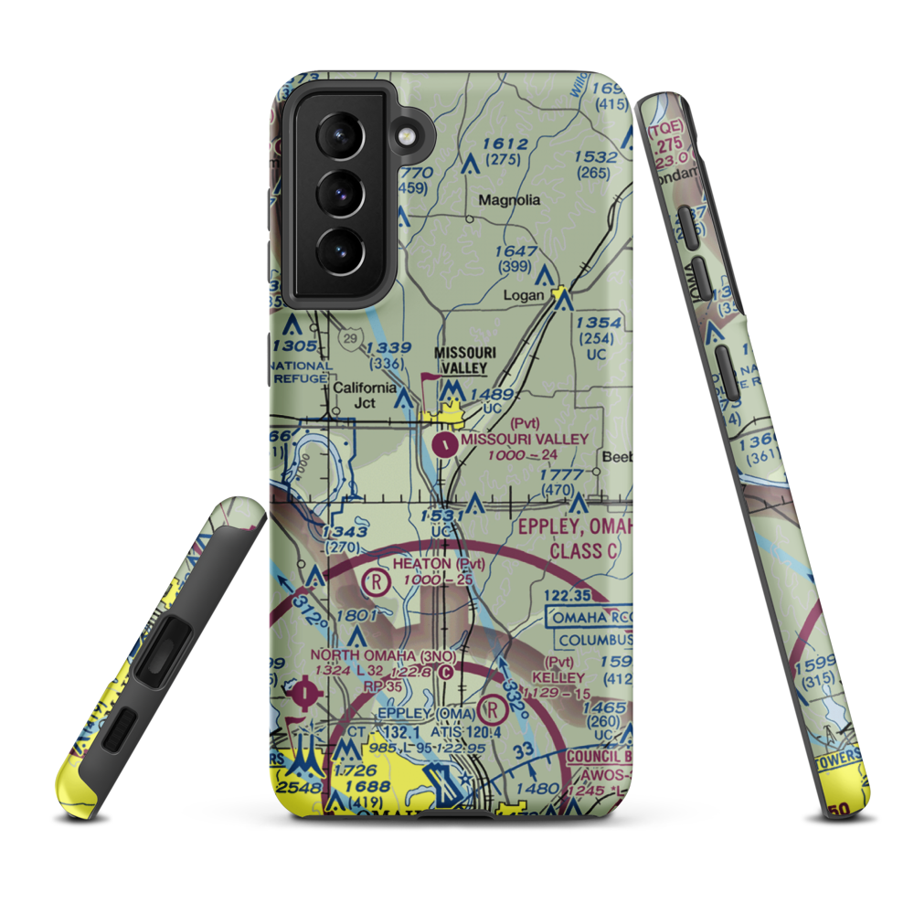 Missouri Valley Airport (90IA) VFR Sectional Samsung Phone Case Samsung Galaxy S21 Plus model shown