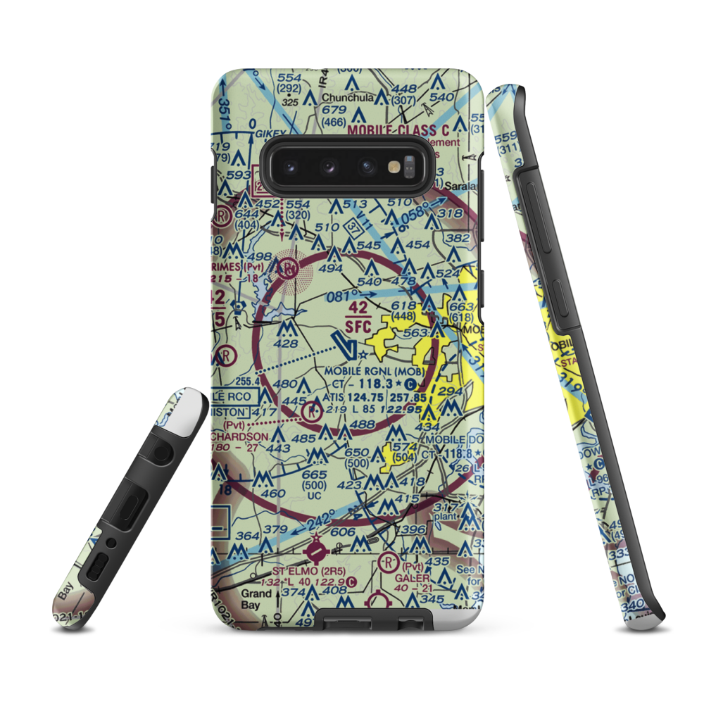 Mobile Regional Airport (MOB) VFR Sectional Samsung Phone Case Samsung Galaxy S10 Plus model shown