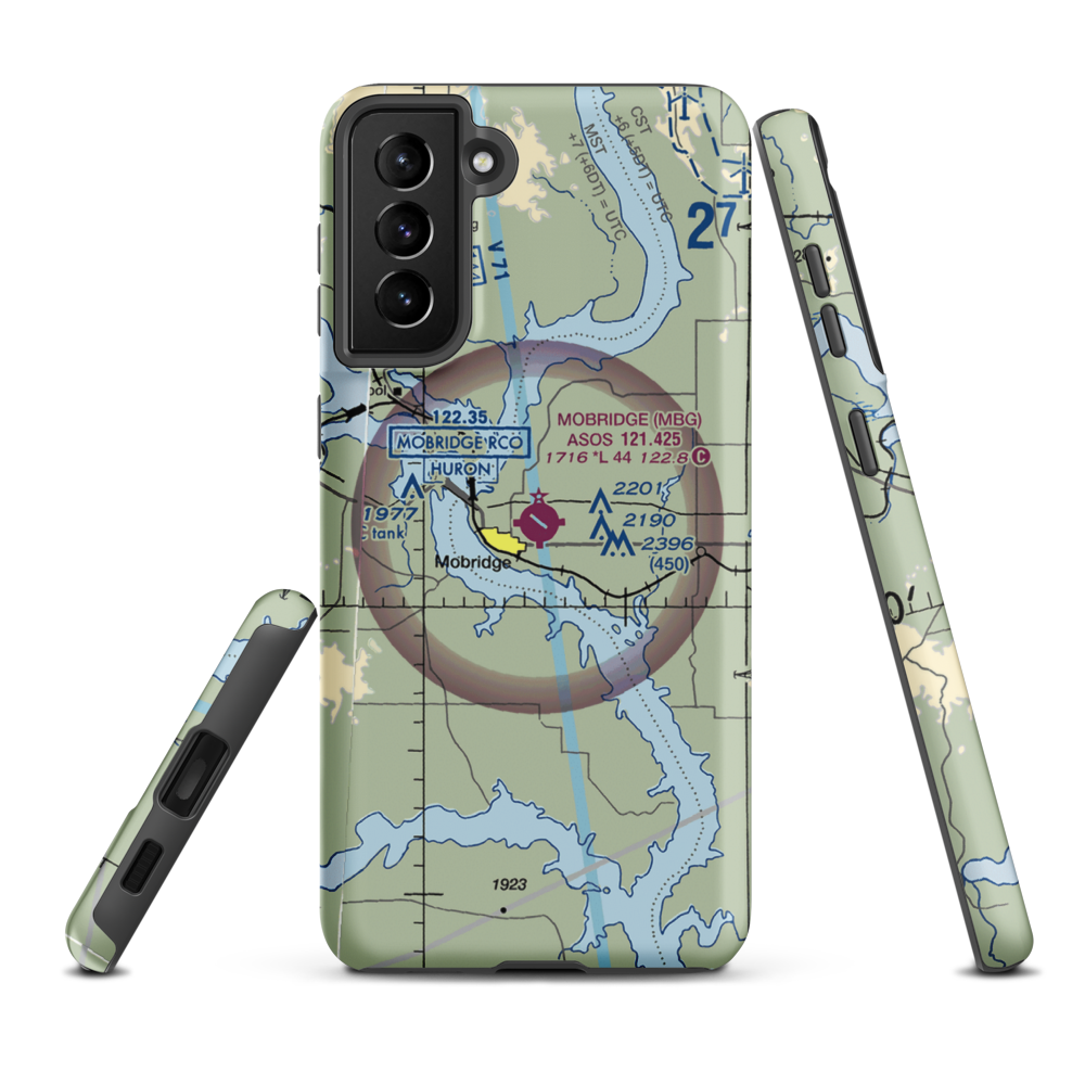 Mobridge Municipal Airport (MBG) VFR Sectional Samsung Phone Case Samsung Galaxy S21 FE model shown