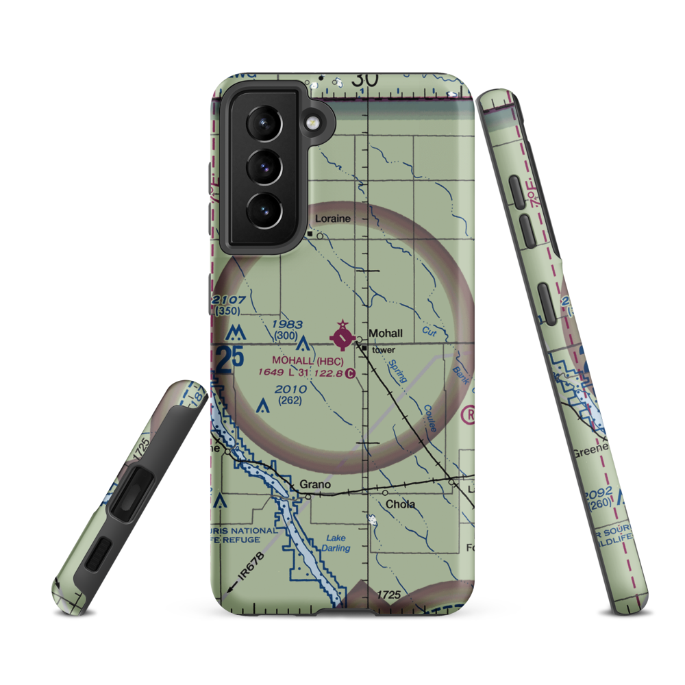 Mohall Municipal Airport (HBC) VFR Sectional Samsung Phone Case Samsung Galaxy S21 FE model shown