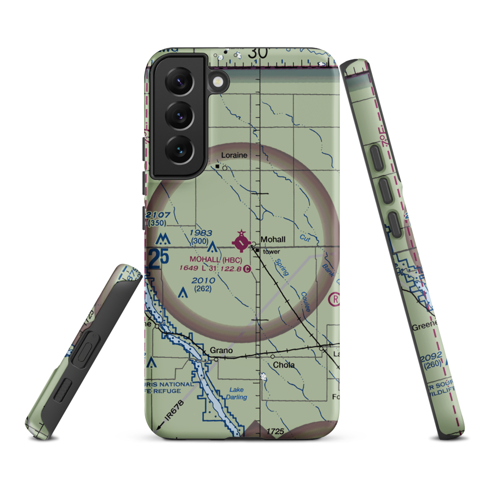 Mohall Municipal Airport (HBC) VFR Sectional Samsung Phone Case Samsung Galaxy S22 Plus model shown
