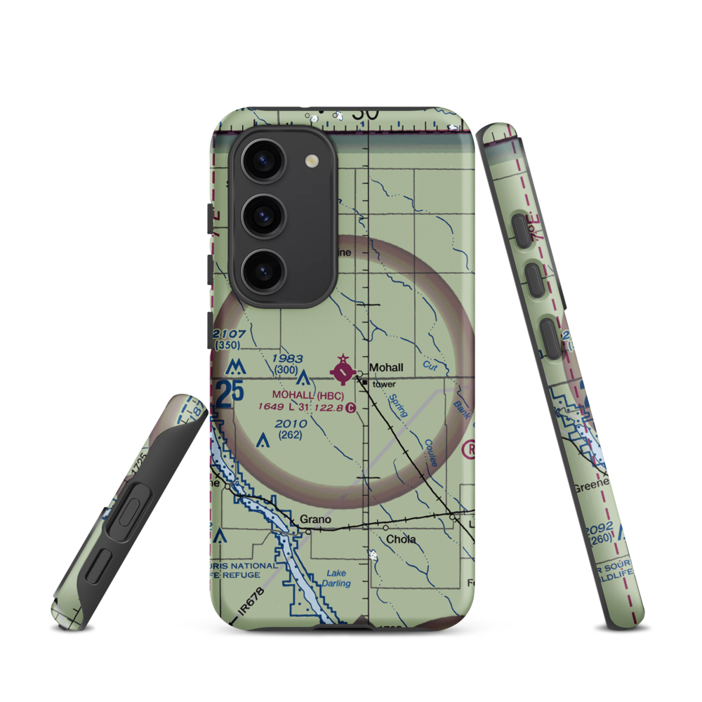 Mohall Municipal Airport (HBC) VFR Sectional Samsung Phone Case Samsung Galaxy S23 model shown