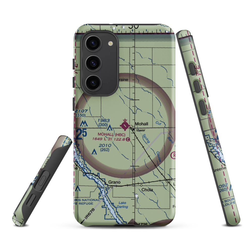 Mohall Municipal Airport (HBC) VFR Sectional Samsung Phone Case Samsung Galaxy S23 Plus model shown
