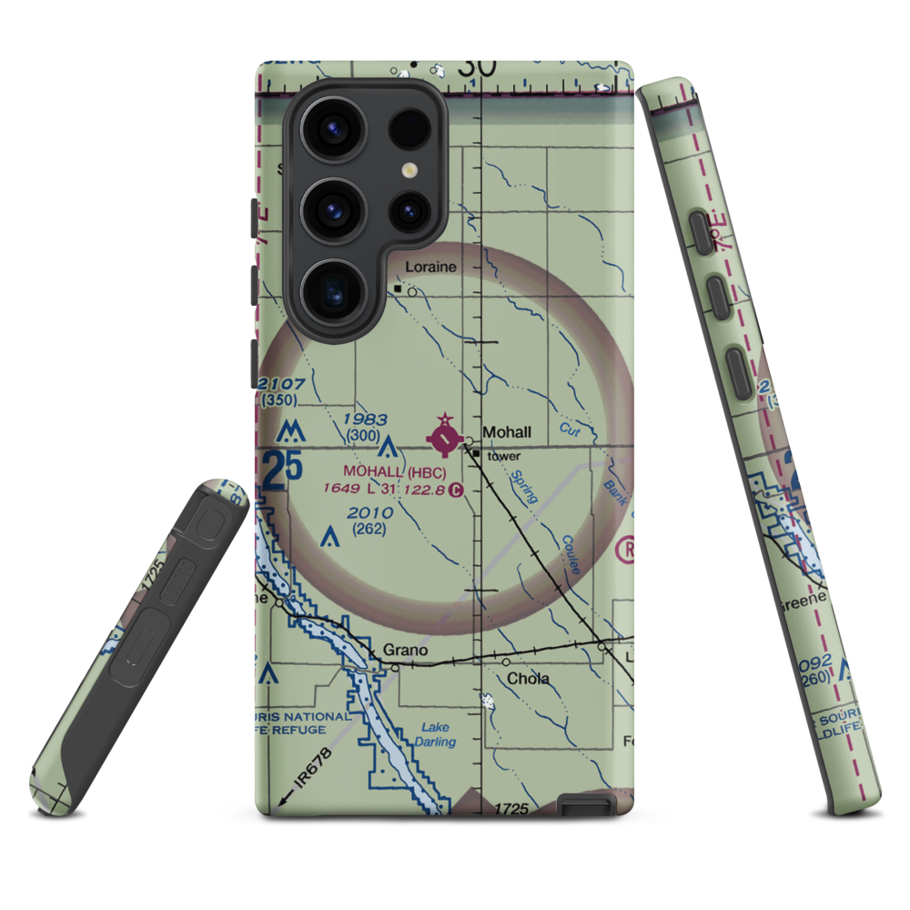 Mohall Municipal Airport (HBC) VFR Sectional Samsung Phone Case Samsung Galaxy S23 Ultra model shown