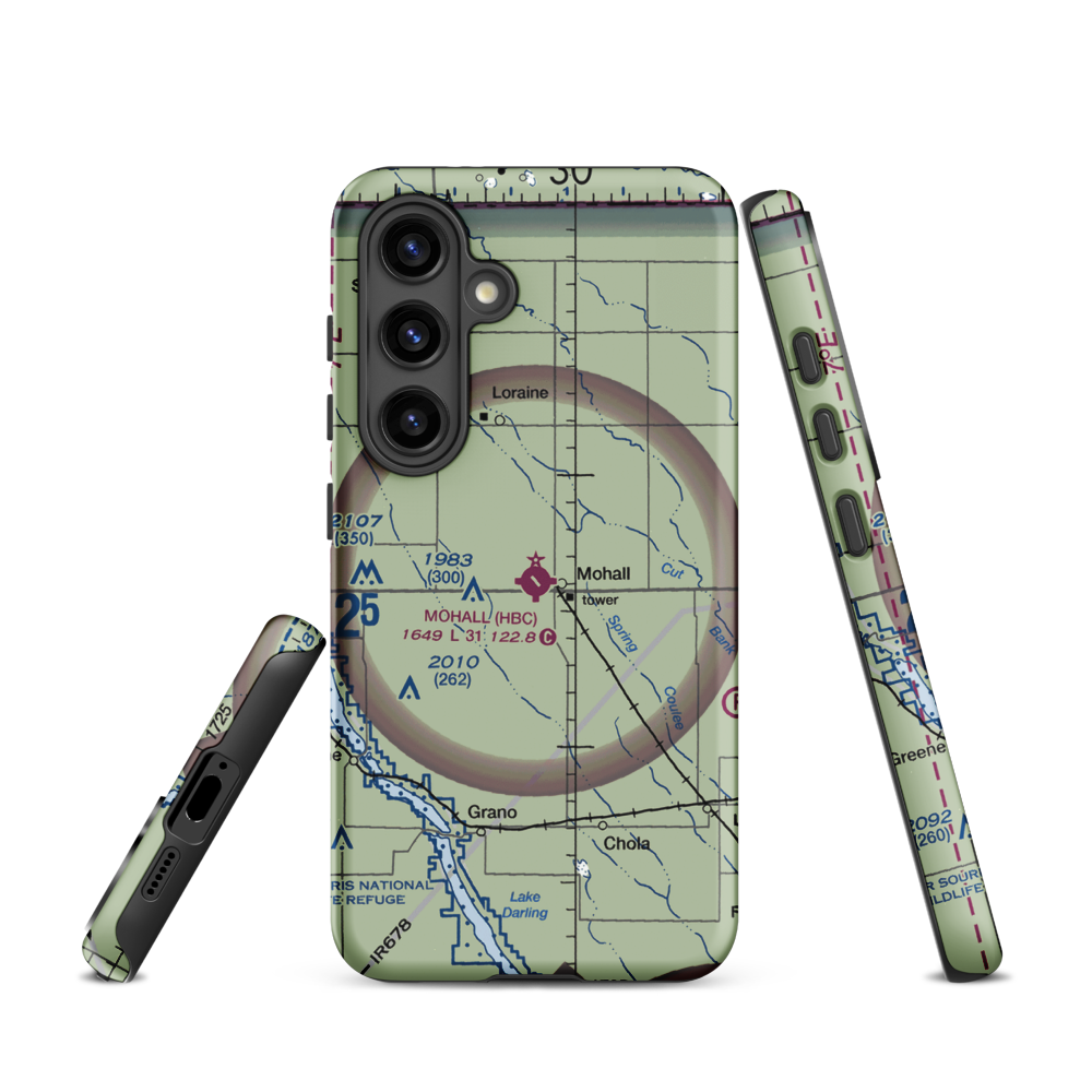 Mohall Municipal Airport (HBC) VFR Sectional Samsung Phone Case Samsung Galaxy S24 model shown