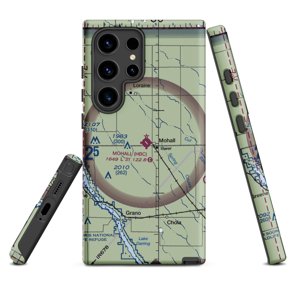 Mohall Municipal Airport (HBC) VFR Sectional Samsung Phone Case Samsung Galaxy S24 Ultra model shown