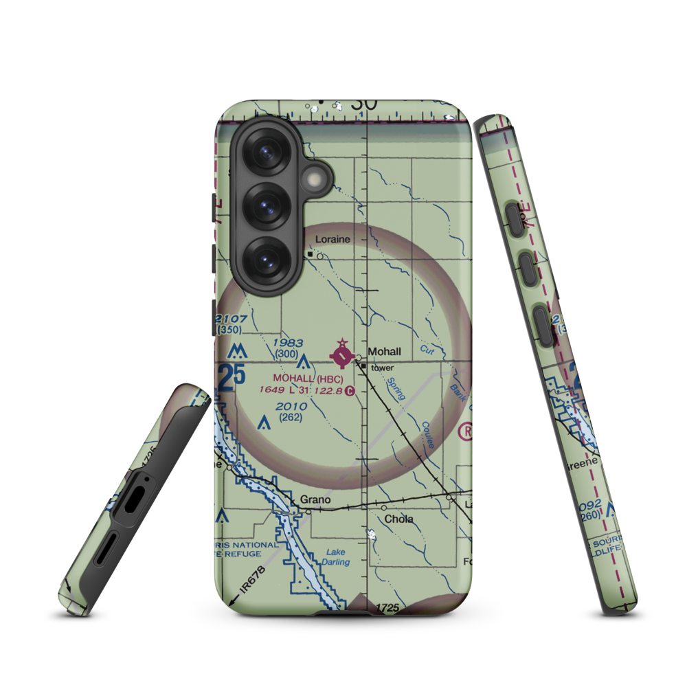Mohall Municipal Airport (HBC) VFR Sectional Samsung Phone Case Samsung Galaxy S25 model shown