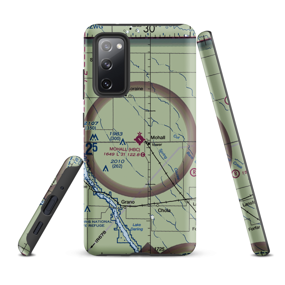 Mohall Municipal Airport (HBC) VFR Sectional Samsung Phone Case Samsung Galaxy S20 FE model shown