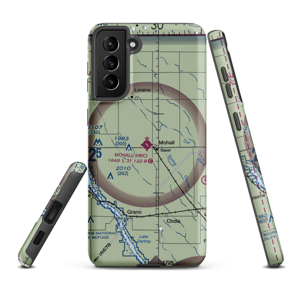 Mohall Municipal Airport (HBC) VFR Sectional Samsung Phone Case Samsung Galaxy S21 FE model shown