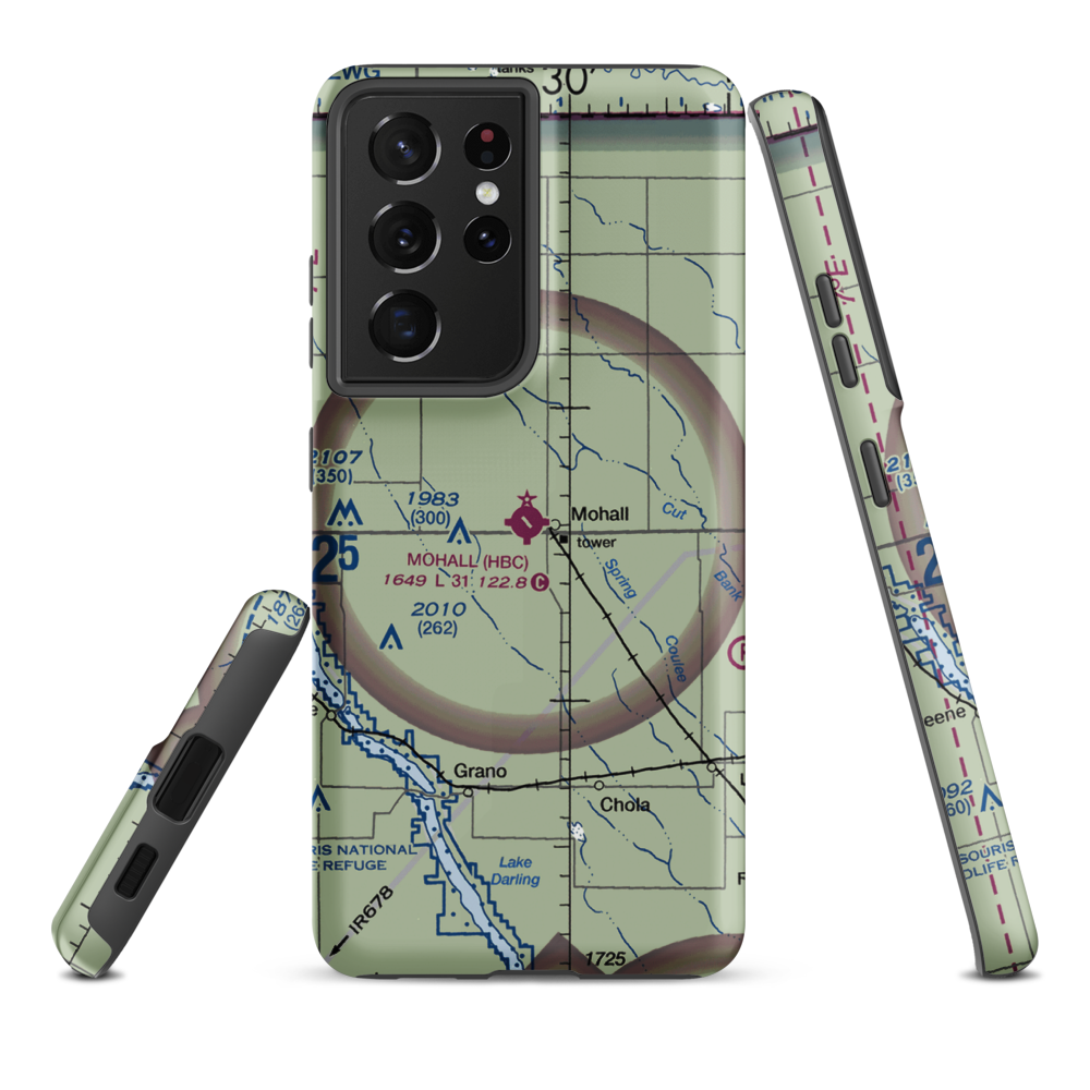 Mohall Municipal Airport (HBC) VFR Sectional Samsung Phone Case Samsung Galaxy S21 Ultra model shown