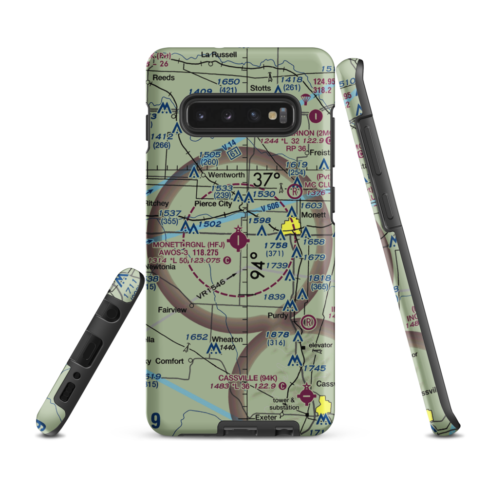 Monett Municipal Airport (HFJ) VFR Sectional Samsung Phone Case Samsung Galaxy S10 Plus model shown