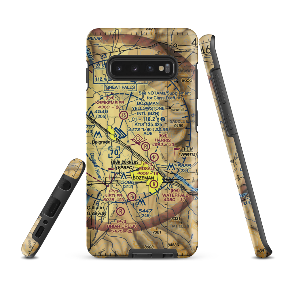 Monger Airport (9MT8) VFR Sectional Samsung Phone Case Samsung Galaxy S10 Plus model shown