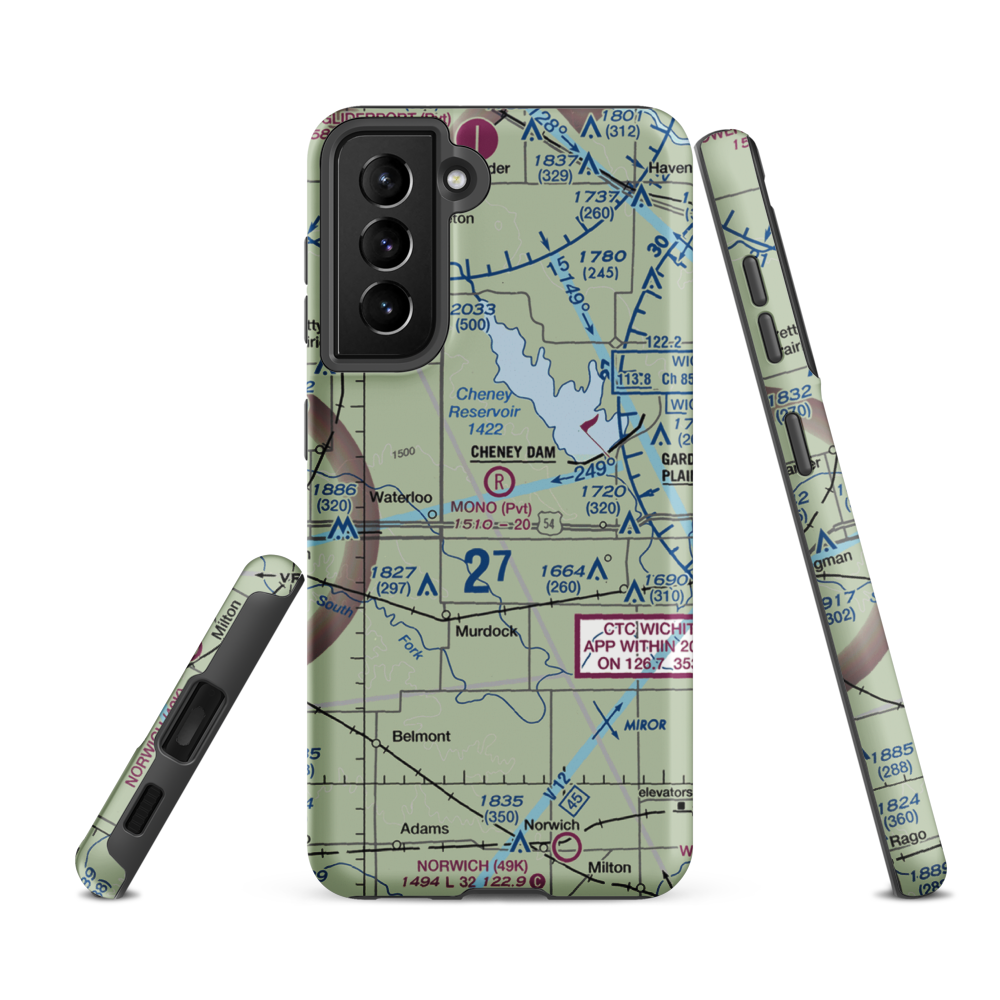 Mono Aircraft Airport (0KS7) VFR Sectional Samsung Phone Case Samsung Galaxy S21 Ultra model shown