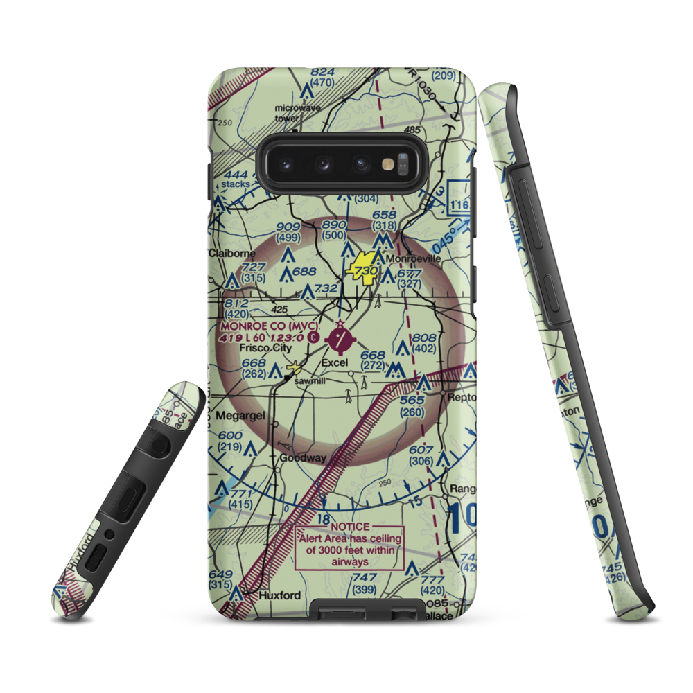 Monroe County Aeroplex Airport (MVC) VFR Sectional Samsung Phone Case Samsung Galaxy S10 Plus model shown