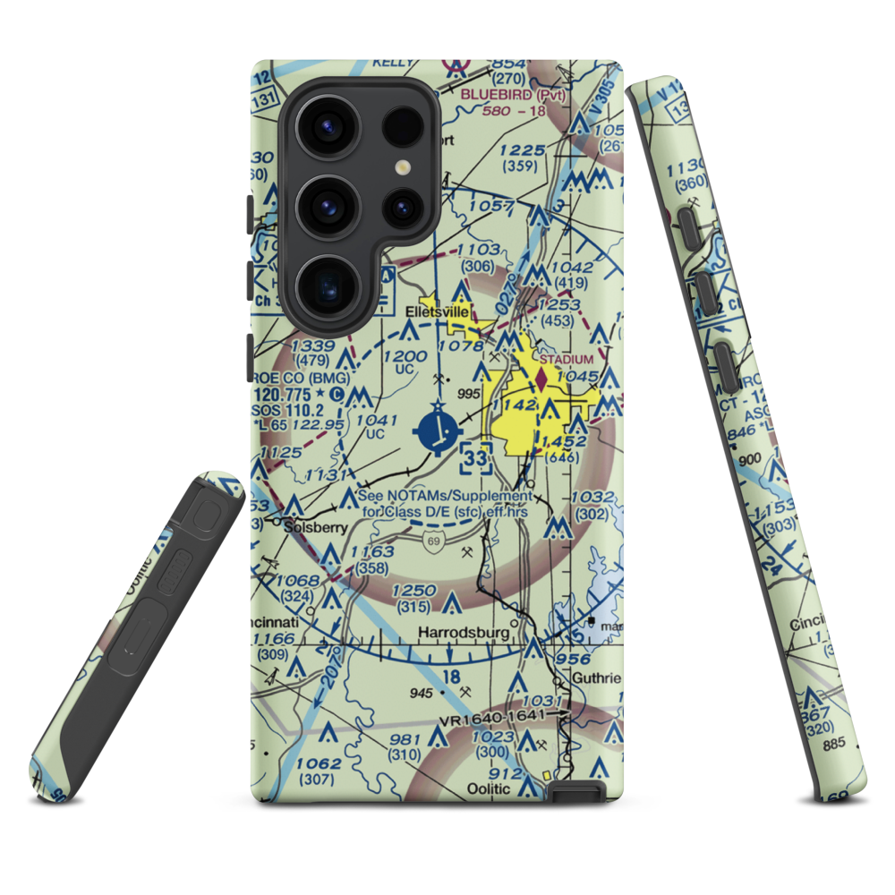 Monroe County Airport (BMG) VFR Sectional Samsung Phone Case Samsung Galaxy S23 Ultra model shown