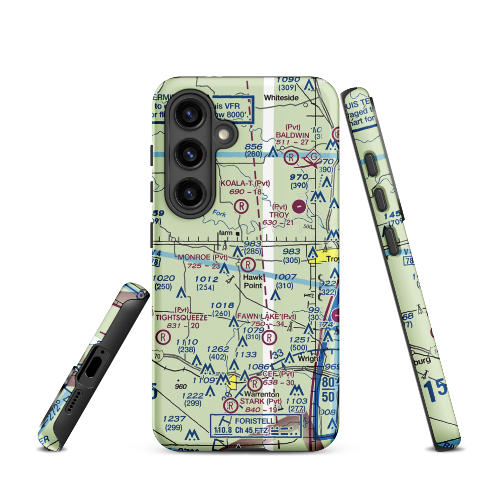 Monroe Field (2MU9) VFR Sectional Samsung Phone Case Samsung Galaxy S24 model shown