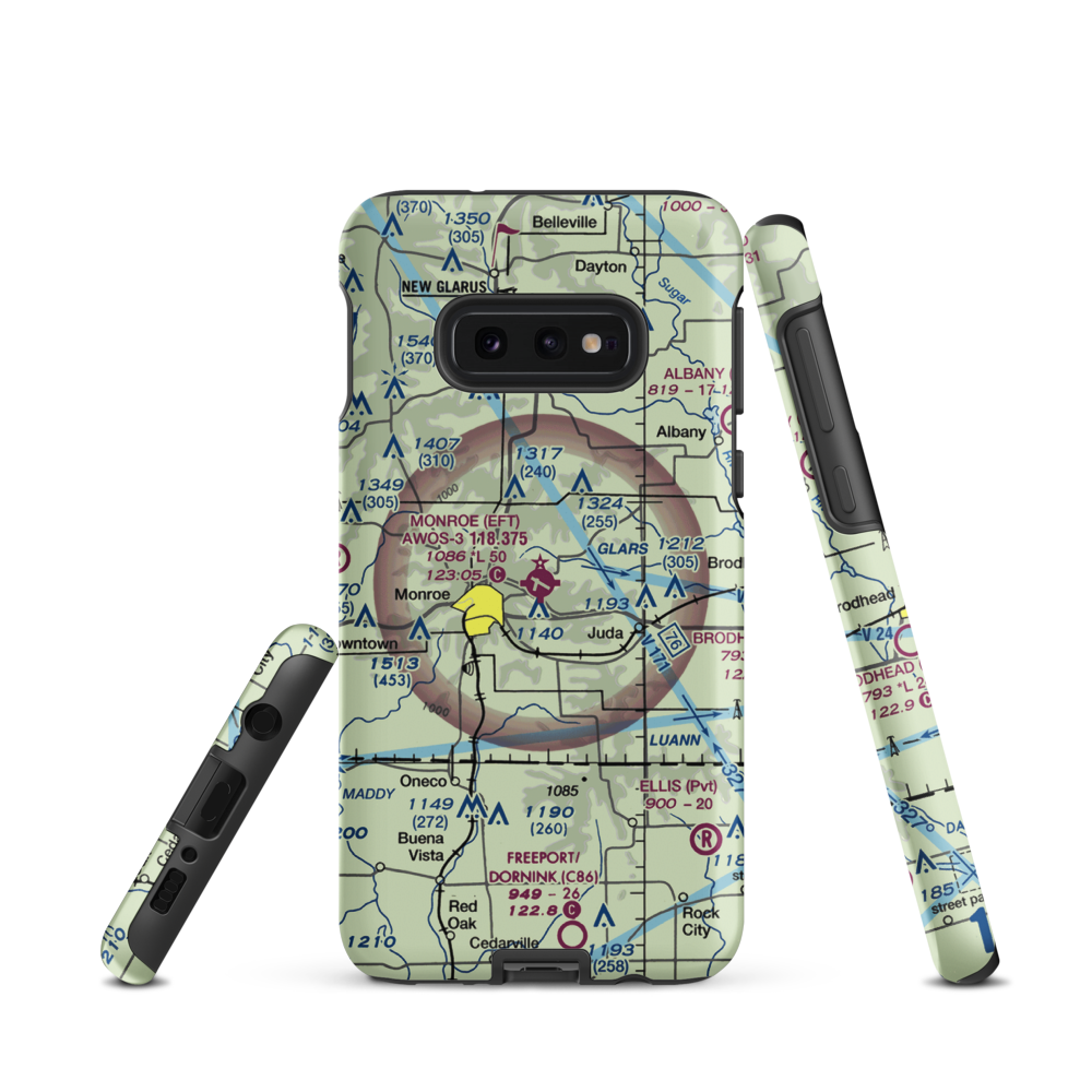 Monroe Municipal Airport (EFT) VFR Sectional Samsung Phone Case Samsung Galaxy S10e model shown