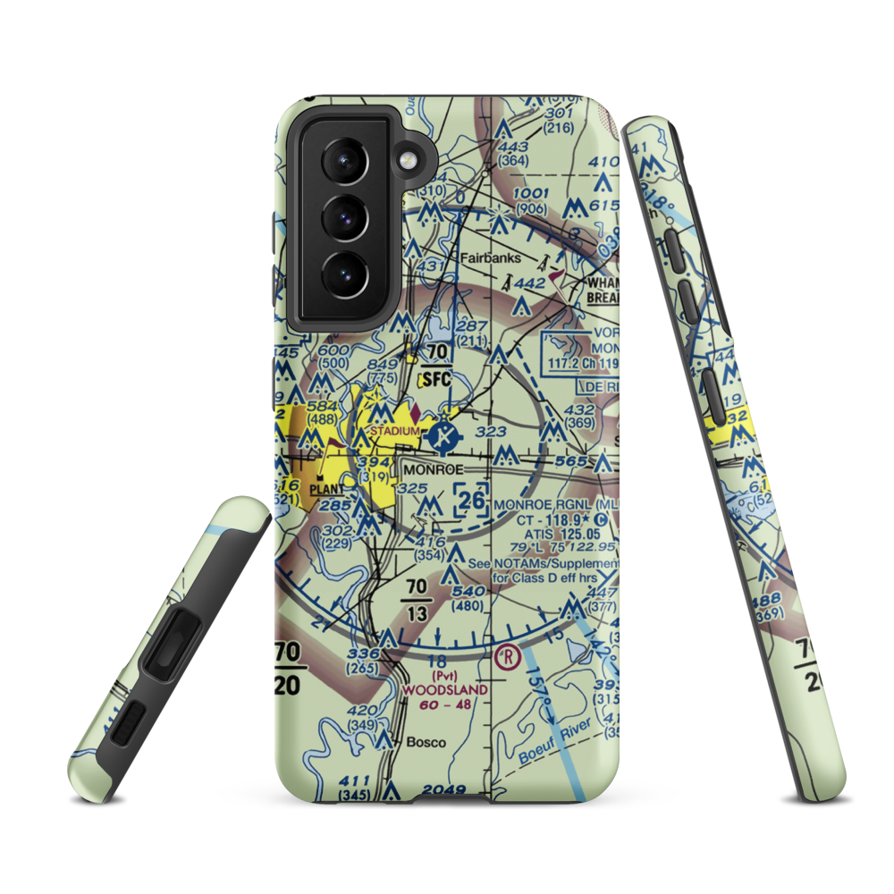 Monroe Regional Airport (MLU) VFR Sectional Samsung Phone Case Samsung Galaxy S21 FE model shown