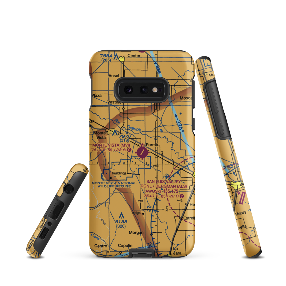 Monte Vista Municipal Airport (MVI) VFR Sectional Samsung Phone Case Samsung Galaxy S10 Plus model shown