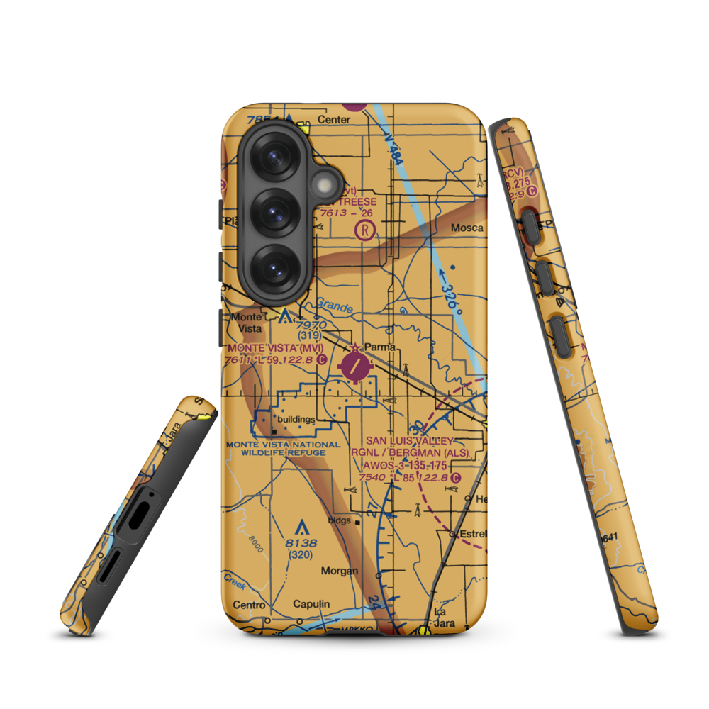 Monte Vista Municipal Airport (MVI) VFR Sectional Samsung Phone Case Samsung Galaxy S25 model shown