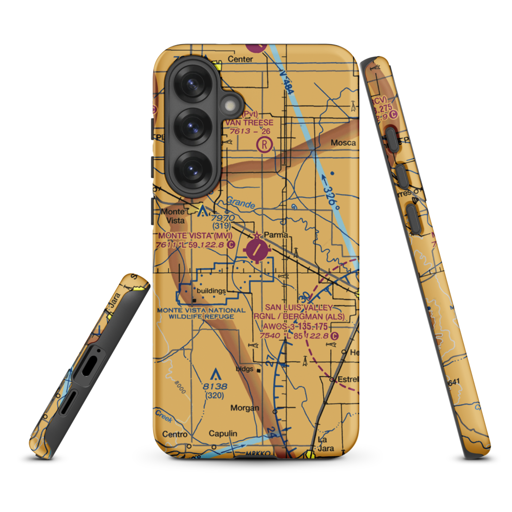 Monte Vista Municipal Airport (MVI) VFR Sectional Samsung Phone Case Samsung Galaxy S25 Plus model shown