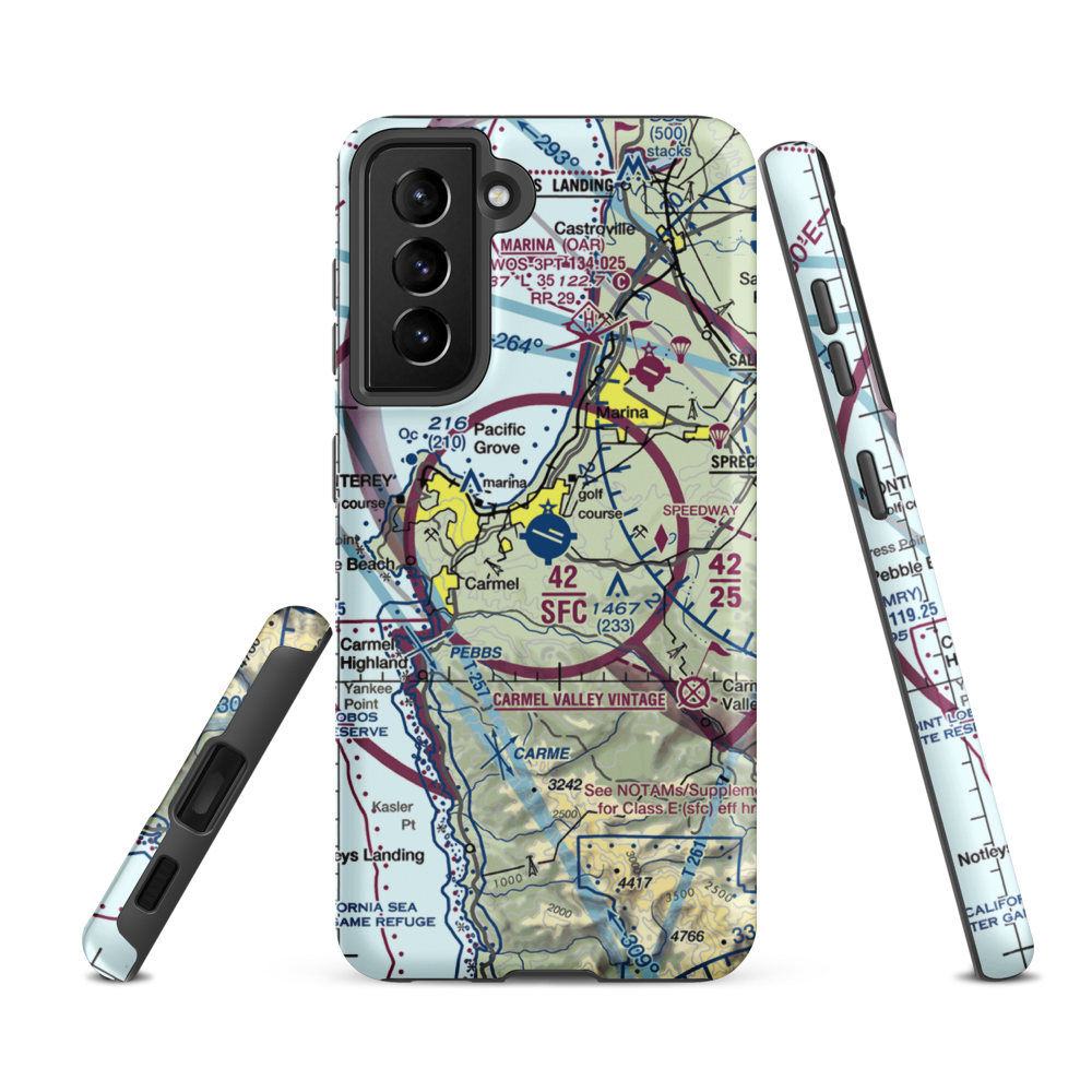 Monterey Peninsula Airport (MRY) VFR Sectional Samsung Phone Case Samsung Galaxy S21 FE model shown
