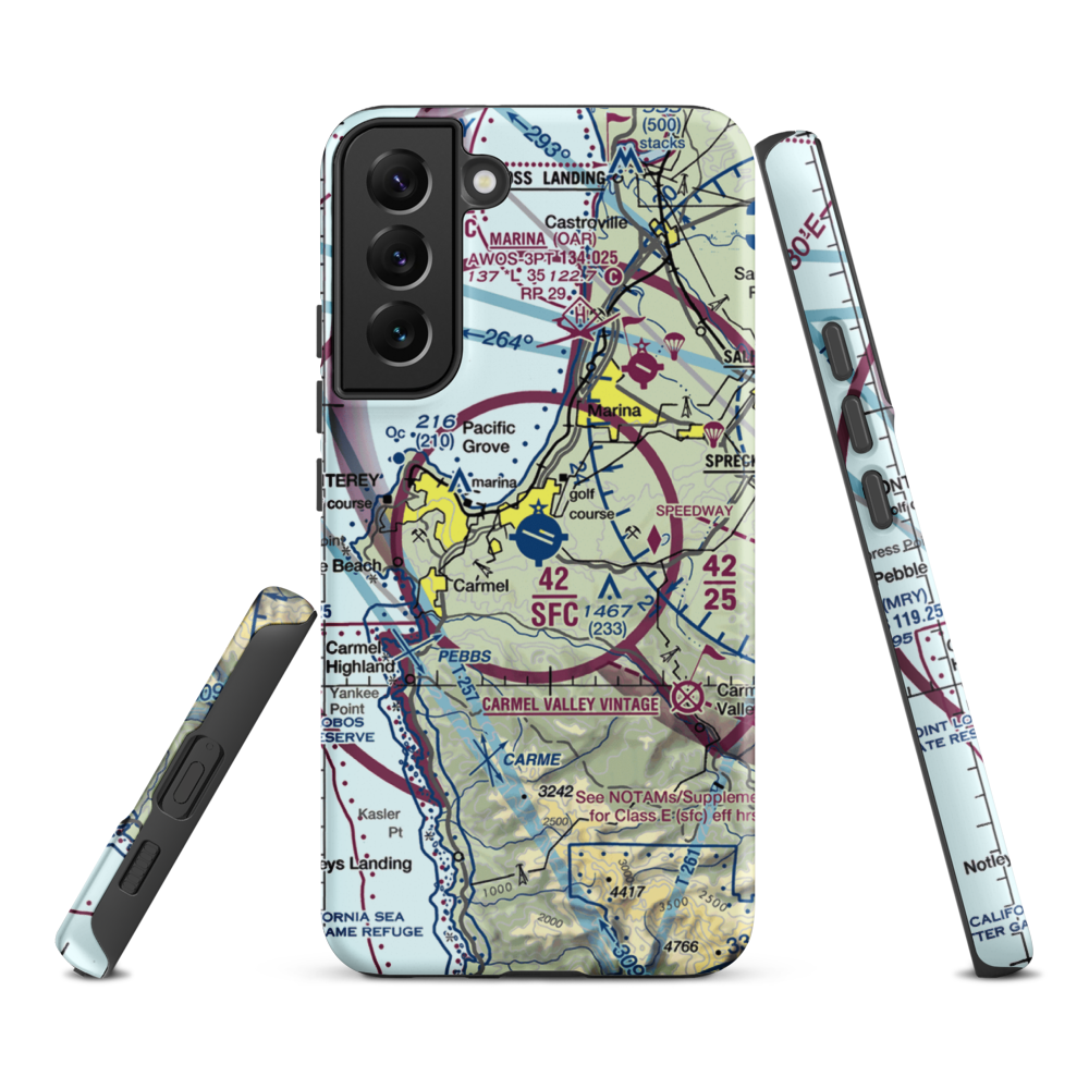 Monterey Peninsula Airport (MRY) VFR Sectional Samsung Phone Case Samsung Galaxy S22 Plus model shown