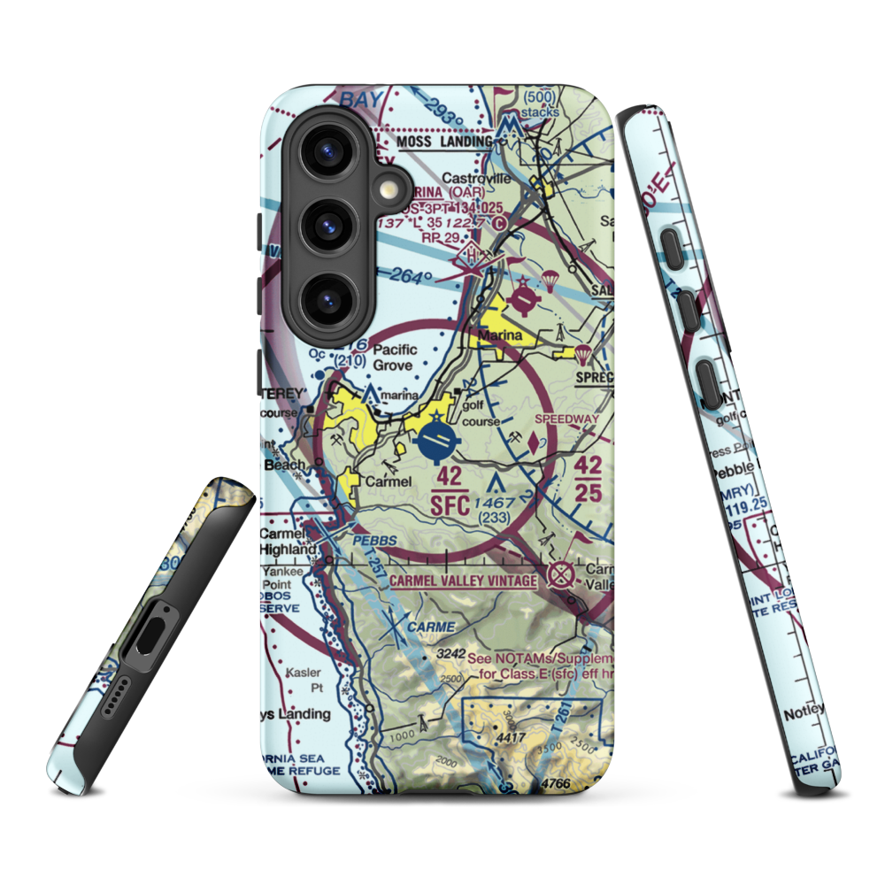 Monterey Peninsula Airport (MRY) VFR Sectional Samsung Phone Case Samsung Galaxy S24 Plus model shown