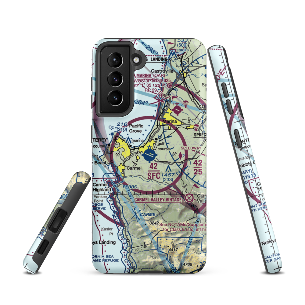 Monterey Peninsula Airport (MRY) VFR Sectional Samsung Phone Case Samsung Galaxy S21 model shown