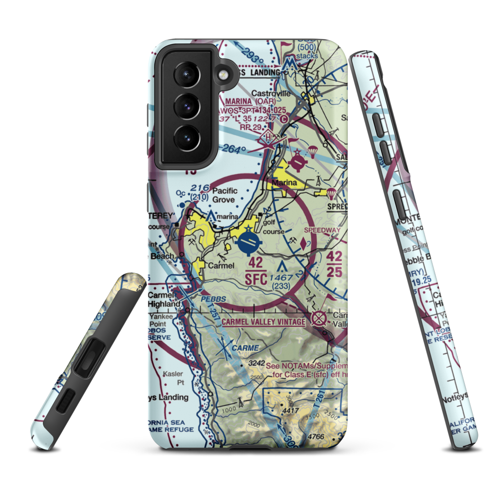 Monterey Peninsula Airport (MRY) VFR Sectional Samsung Phone Case Samsung Galaxy S21 Plus model shown