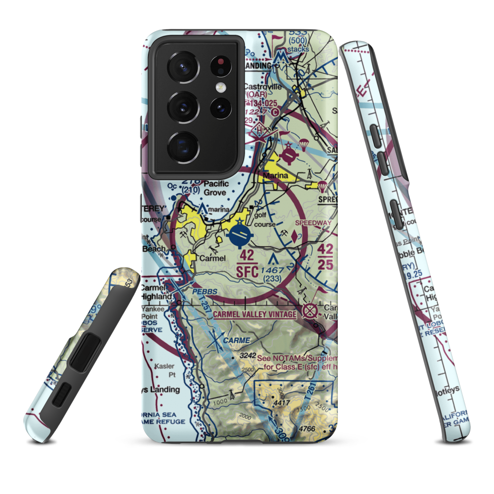 Monterey Peninsula Airport (MRY) VFR Sectional Samsung Phone Case Samsung Galaxy S21 Plus model shown